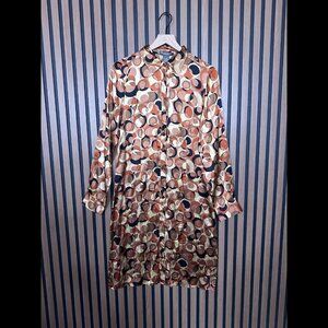 New Bisou Bisou Shirt Dress Large Brown Geometric Bubbles Silk Satin Stretch